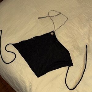 Princess Polly Black Glittery Crop Top with Chain Halter
